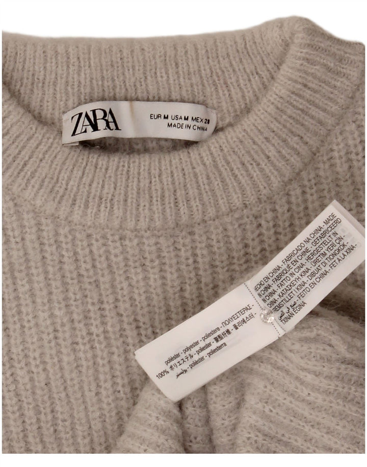 Suéter feminino Zara com gola redonda e gola redonda, Reino Unido 12 poliéster cinza médio