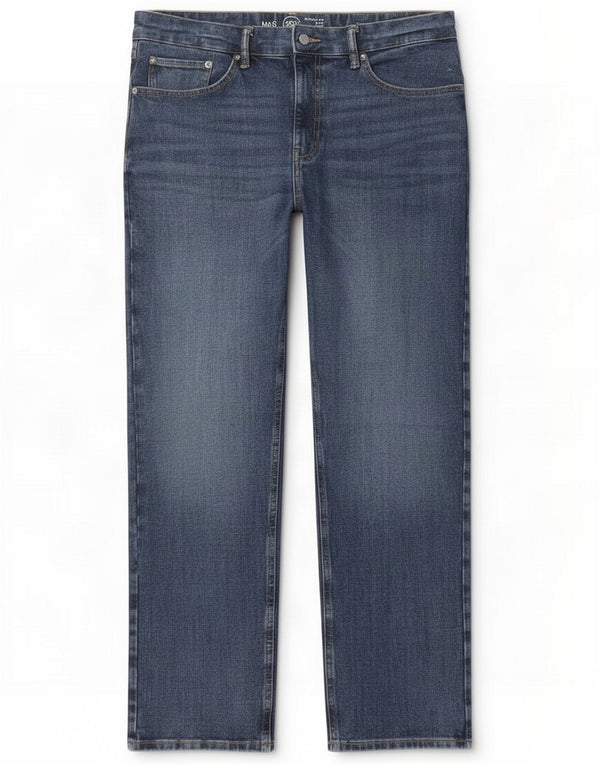Marks & Spencer Mens Straight Jeans W34 L29 Azul Algodão