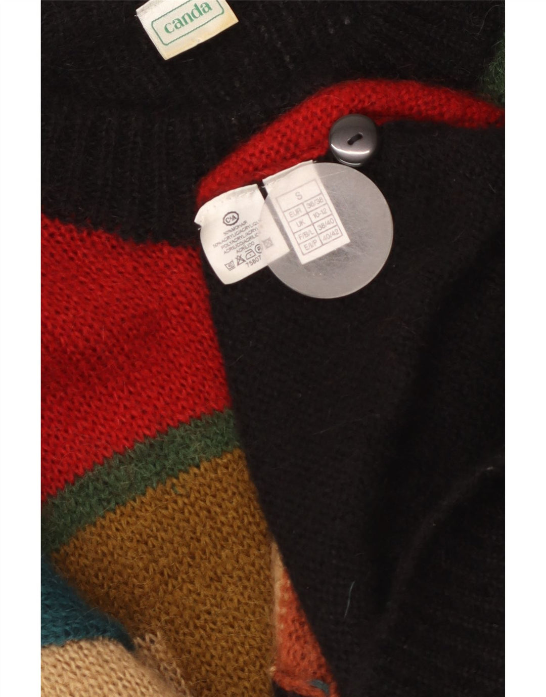 Suéter cardigã feminino grande CANDA Reino Unido 10/12 pequeno multicolorido