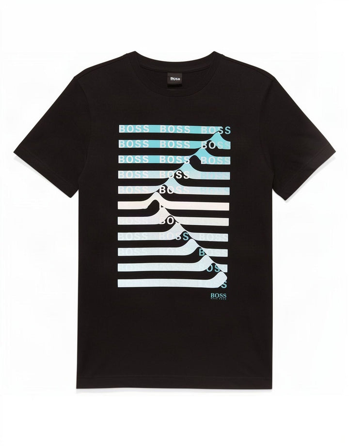 Camiseta gráfica masculina Hugo Boss, top pequeno de algodão preto