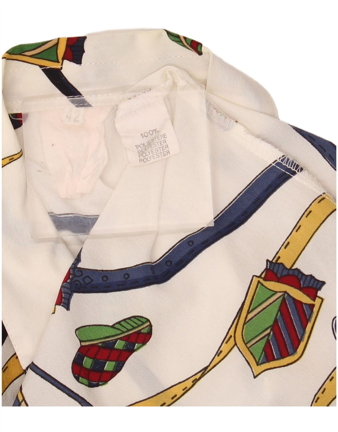 Camisa feminina VINTAGE com padrão abstrato transparente IT 42 médio branco