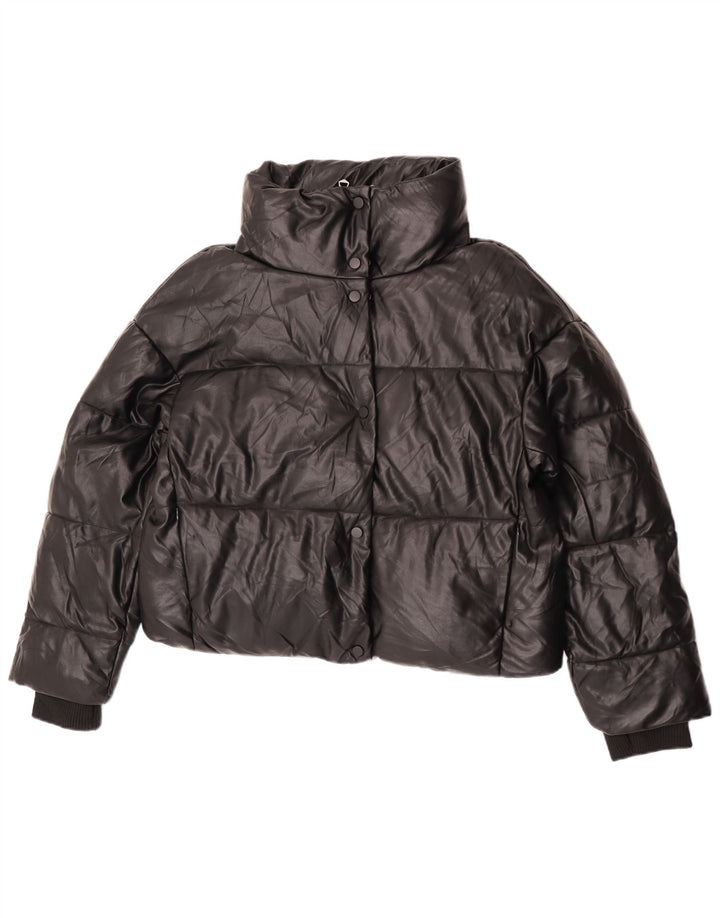 Jaqueta acolchoada feminina Zara UK 16 grande poliéster preto