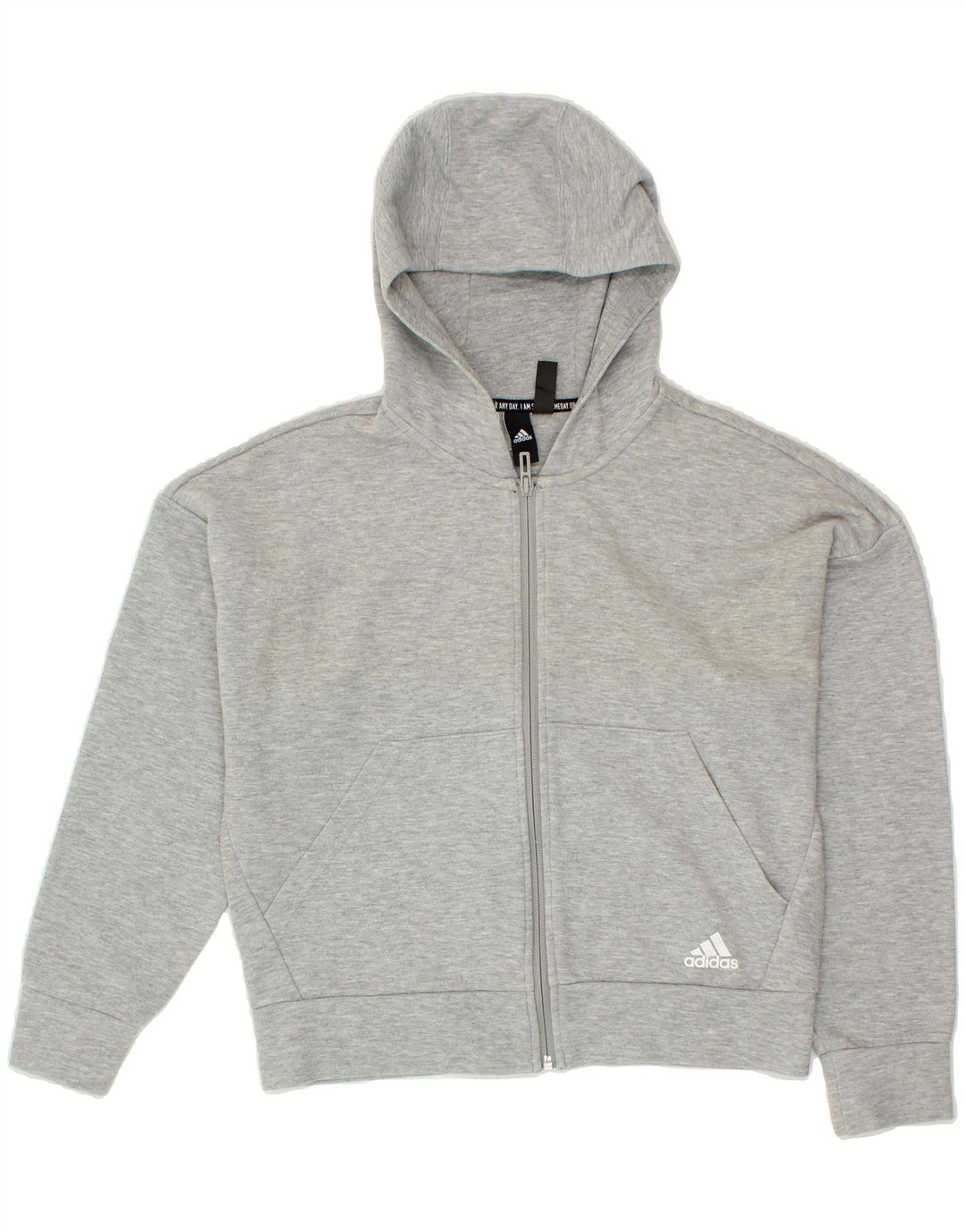ADIDAS Girls Zip Hoodie Sweater 13-14 Years Grey Cotton Vintage Adidas and Second-Hand Adidas from Messina Hembry 