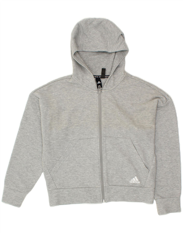 ADIDAS Girls Zip Hoodie Sweater 13-14 Years Grey Cotton Vintage Adidas and Second-Hand Adidas from Messina Hembry 