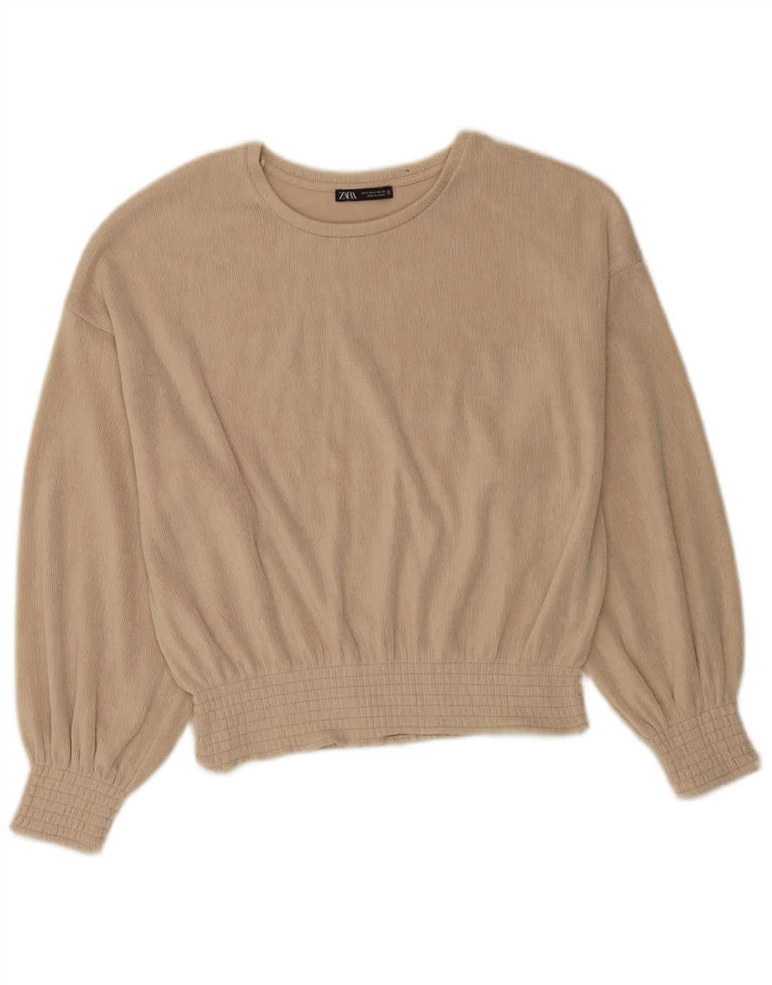Blusa feminina Zara manga comprida oversized UK 10 poliéster bege pequeno