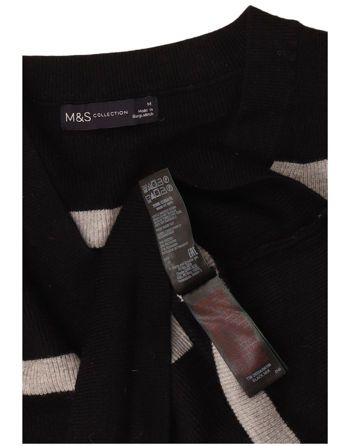 Suéter feminino Marks & Spencer com decote em V UK 14 listrado preto médio