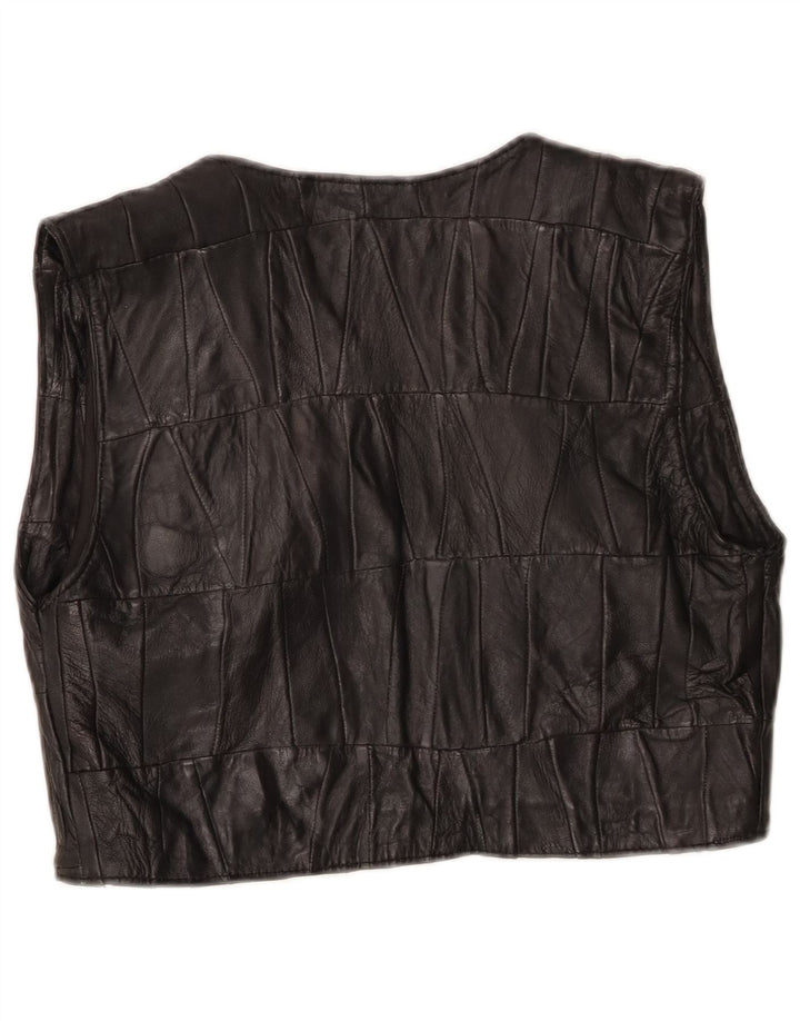 VINTAGE Womens Leather Waistcoat EU 36 Small Black Patchwork Leather