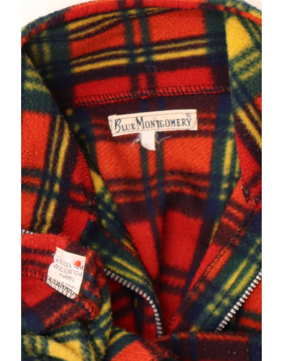 Camisola de lã vintage masculina com fecho de correr, poliéster xadrez médio multicolorido
