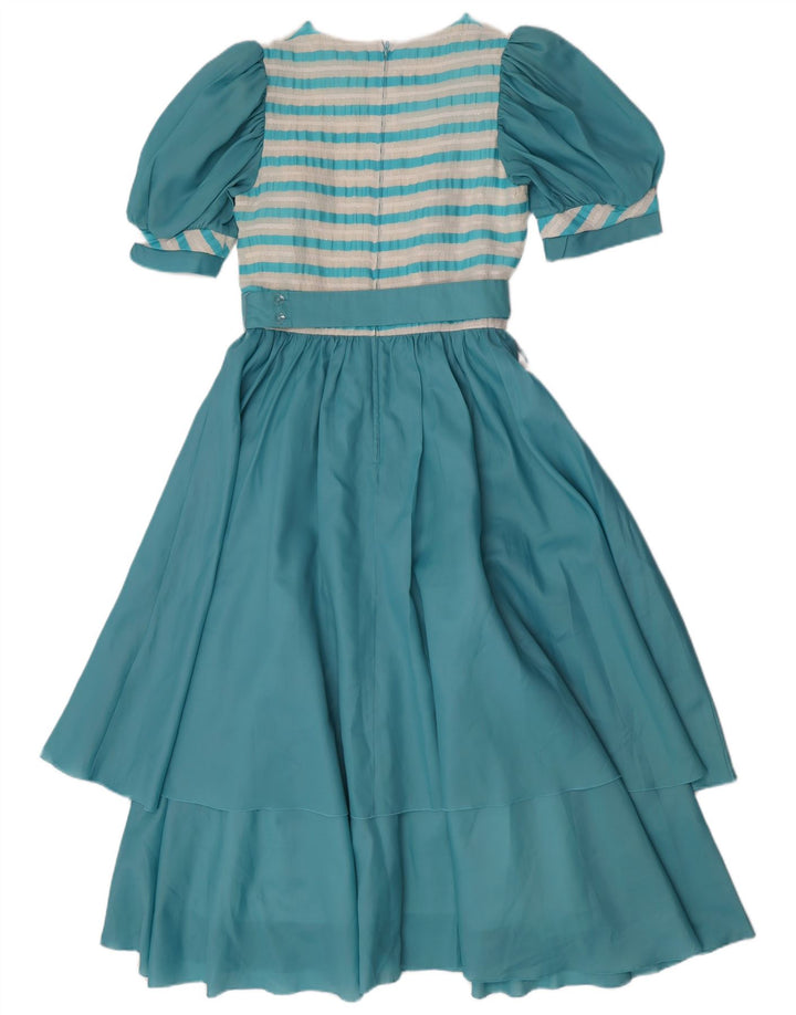 Vestido maxi feminino vintage IT 36 XS poliéster listrado azul