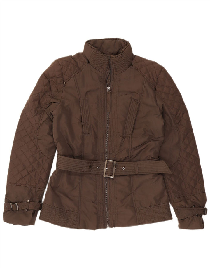 Jaqueta acolchoada feminina Zara UK 16 grande poliéster marrom