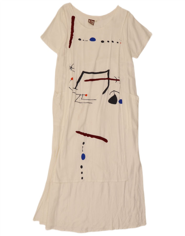 Vestido maxi gráfico feminino Tera Bora UK 12 médio branco