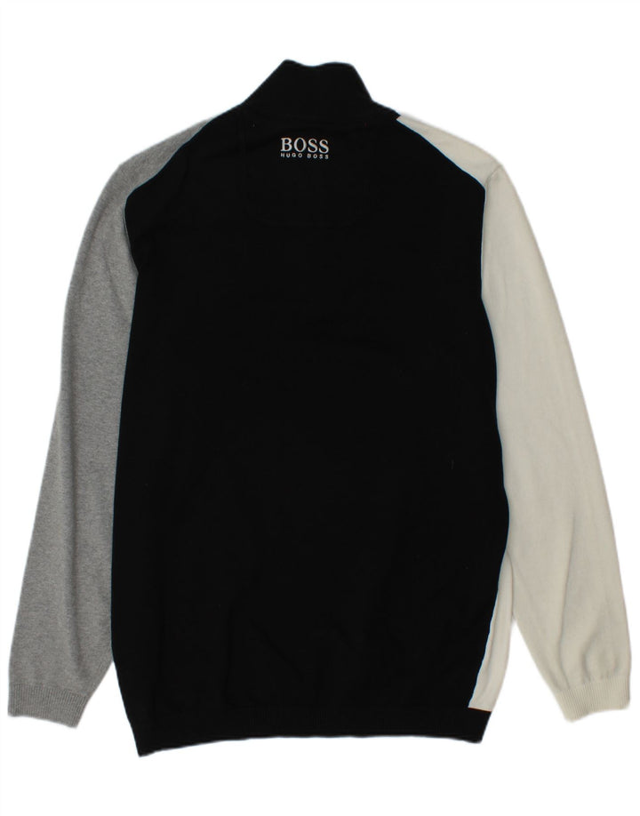 Suéter masculino HUGO BOSS de ajuste regular com zíper e pescoço XL preto colorblock
