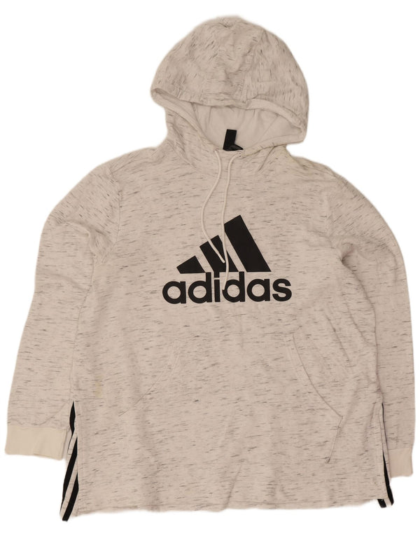 Adidas Womens Graphic Hoodie Jumper UK 20/22 XL Off White Flecked Sports