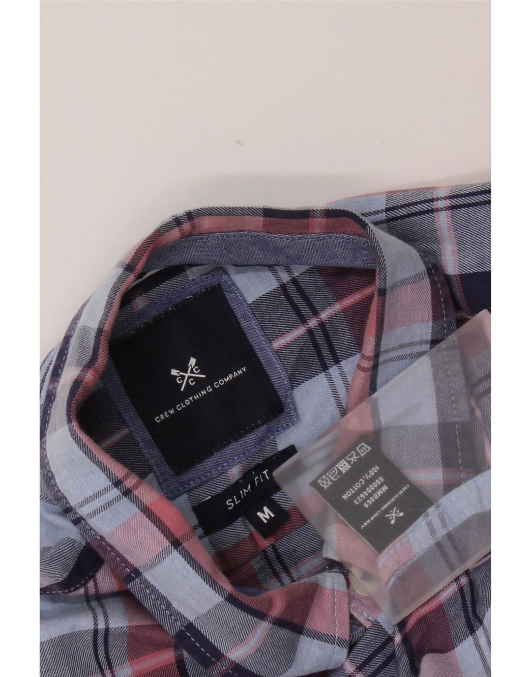 Camisa masculina de flanela slim fit Crew Clothing algodão xadrez azul médio