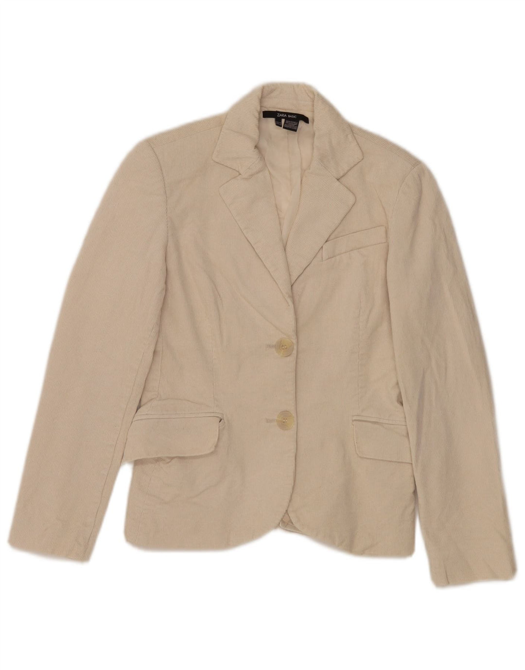 Zara Jaqueta blazer feminina de veludo cotelê com 2 botões EU 36 XS algodão branco