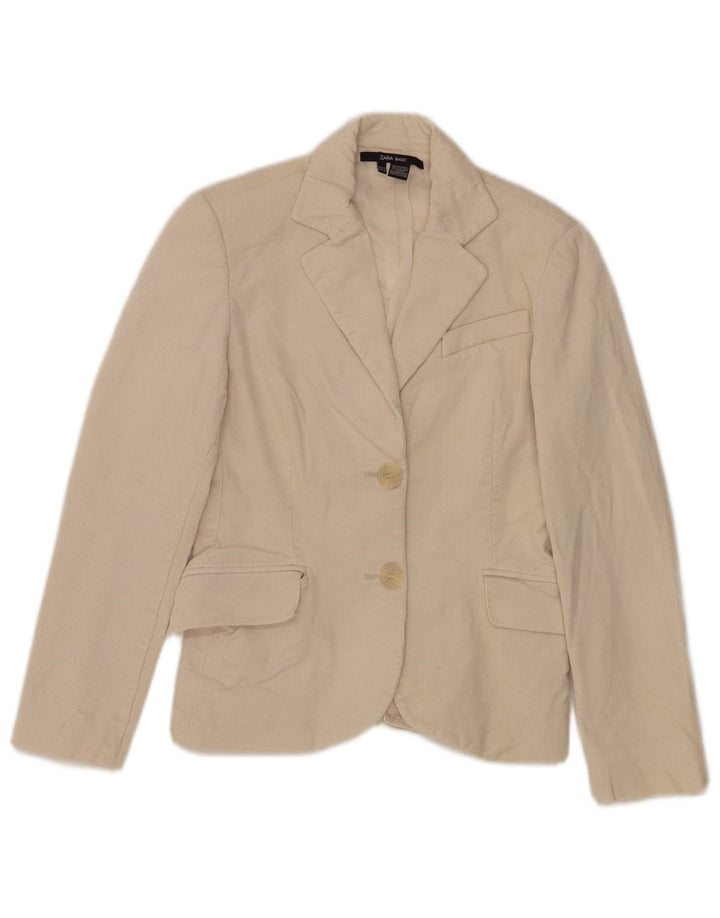 Zara Jaqueta blazer feminina de veludo cotelê com 2 botões EU 36 XS algodão branco