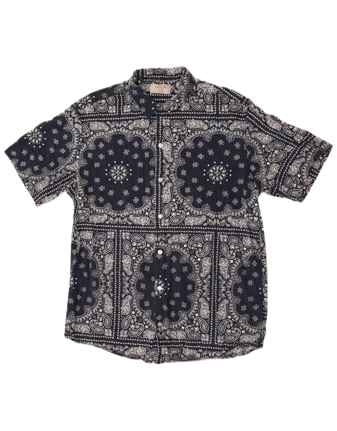 Camisa masculina de manga curta Jack & Jones média azul marinho algodão paisley