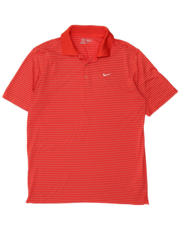 Camisa polo masculina Nike Dri Fit média listrada vermelha de poliéster