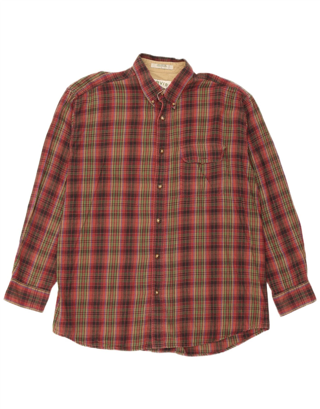 Camisa masculina de flanela Orvis grande algodão xadrez vermelho