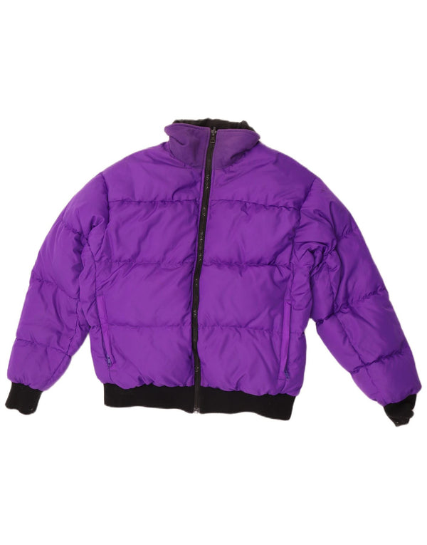 Jaqueta acolchoada reversível feminina Columbia UK 16 grande bloco colorido roxo