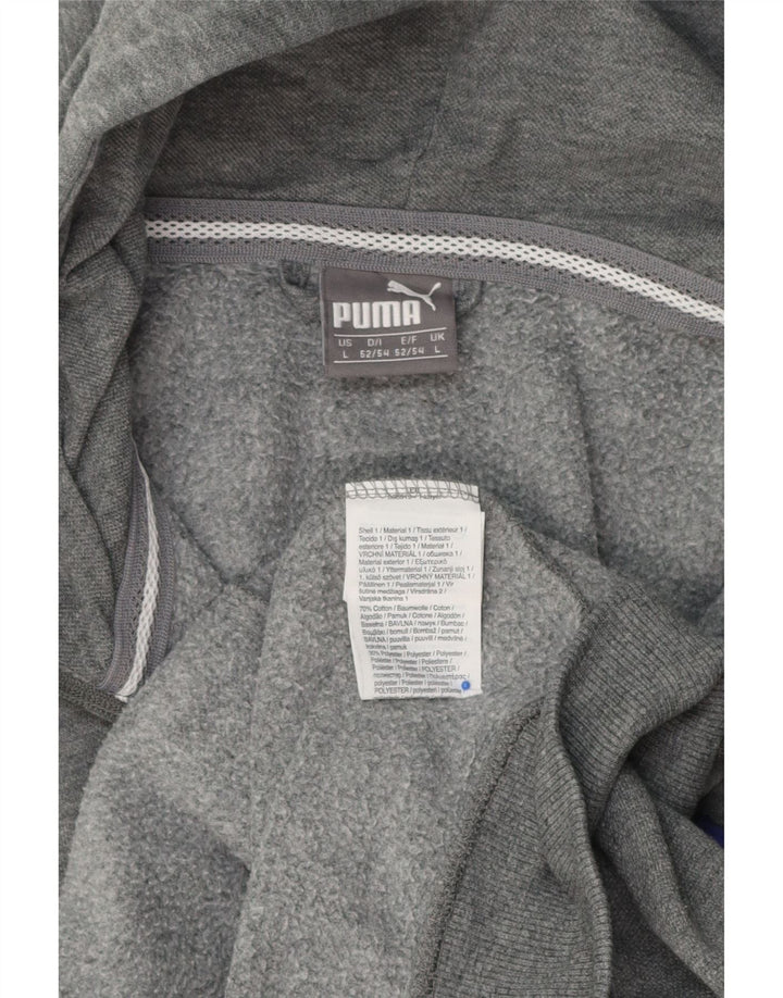 Suéter masculino PUMA com capuz e zíper gráfico grande algodão cinza