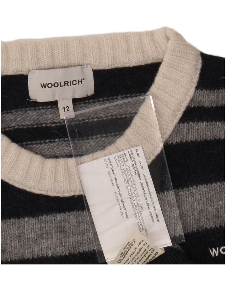 Suéter masculino WOOLRICH com gola redonda, 11-12 anos, lã listrada preta