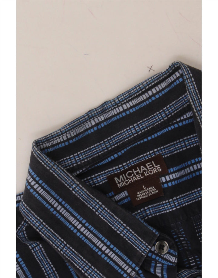 MICHAEL KORS Mens Shirt Large Navy Blue Striped Cotton Vintage Michael Kors and Second-Hand Michael Kors from Messina Hembry 