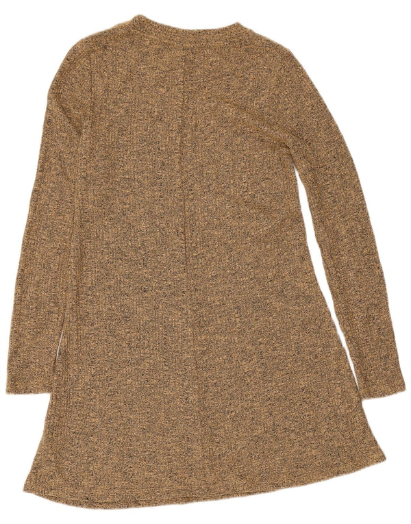 Vestido jumper feminino de manga comprida Topshop Reino Unido 10 poliéster manchado bege pequeno