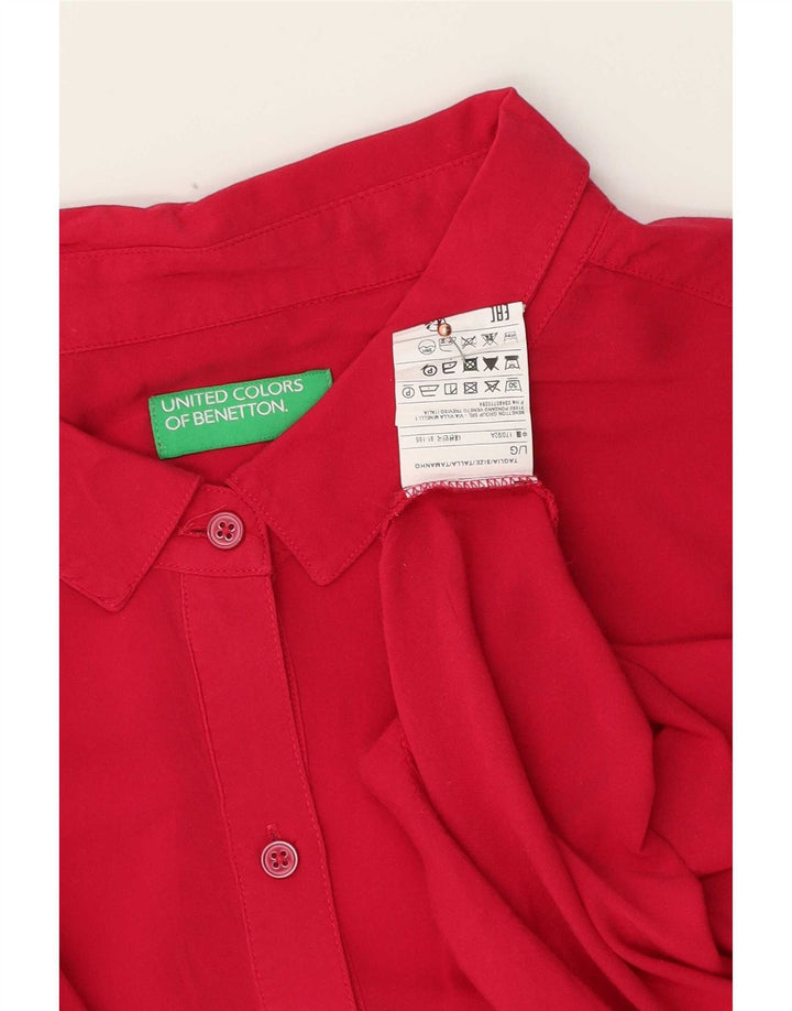Camisa feminina oversized sem mangas Benetton Reino Unido 16 grande viscose rosa
