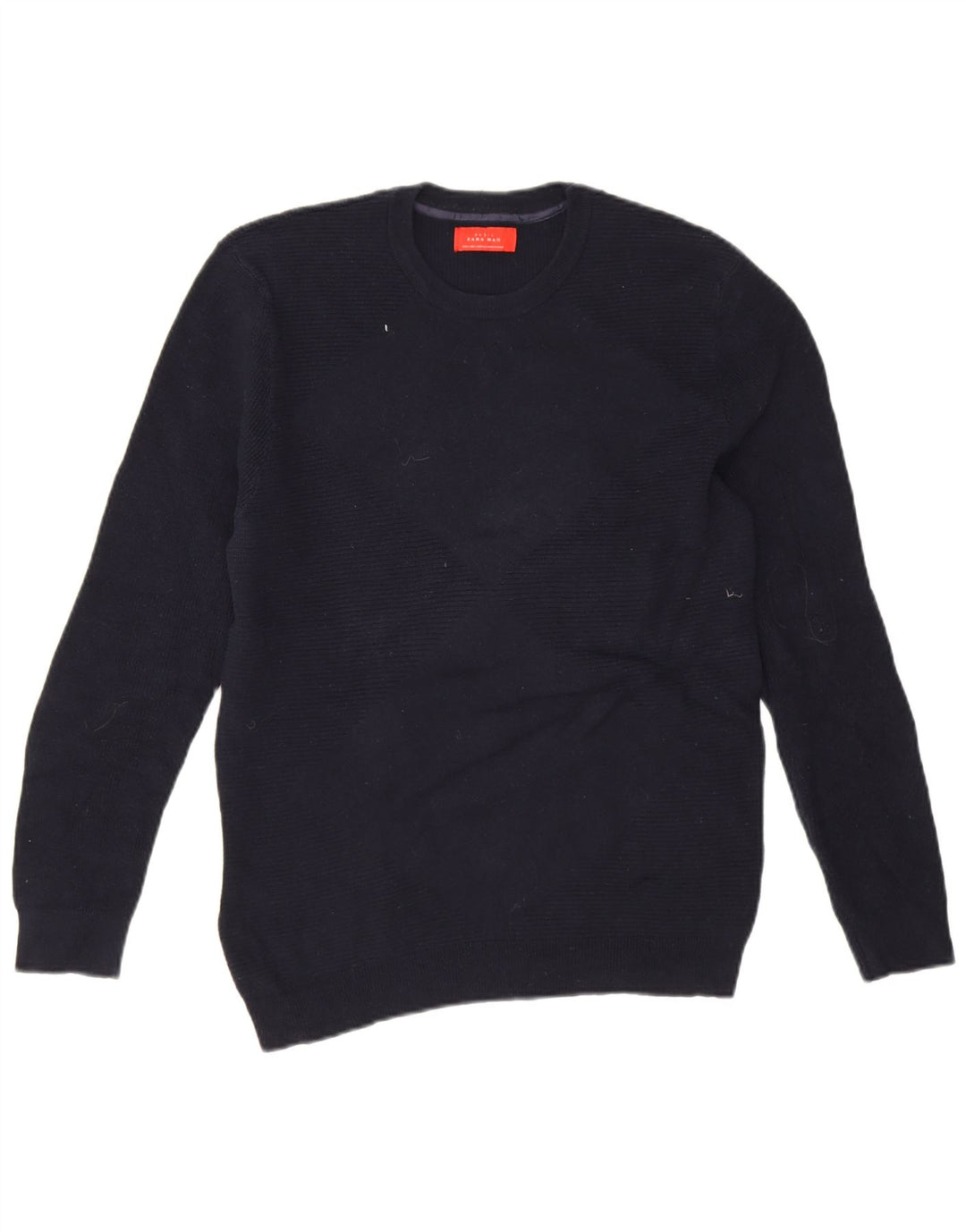 Zara Suéter masculino com gola redonda grande algodão azul marinho