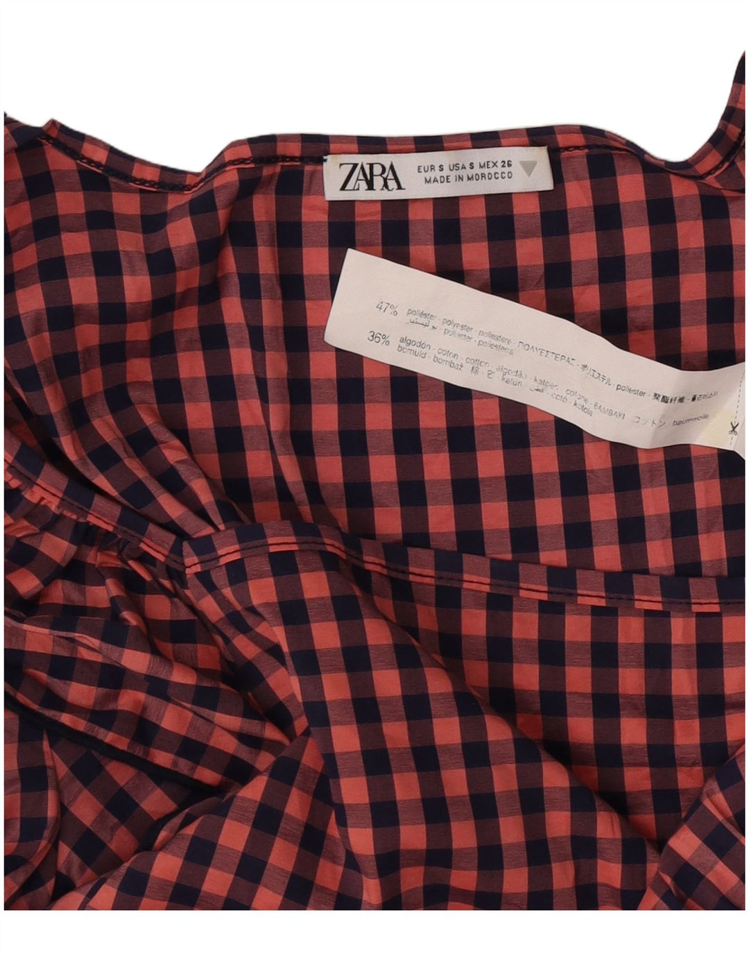 Vestido feminino Zara com babados Empire UK 10 pequeno poliéster rosa guingão