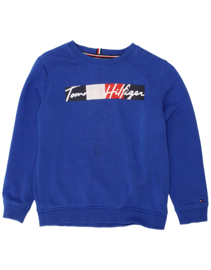 TOMMY HILFIGER Meninos moletom gráfico jumper 8-9 anos médio azul algodão