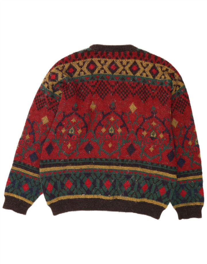 Suéter masculino vintage com gola canoa grande lã geométrica vermelha