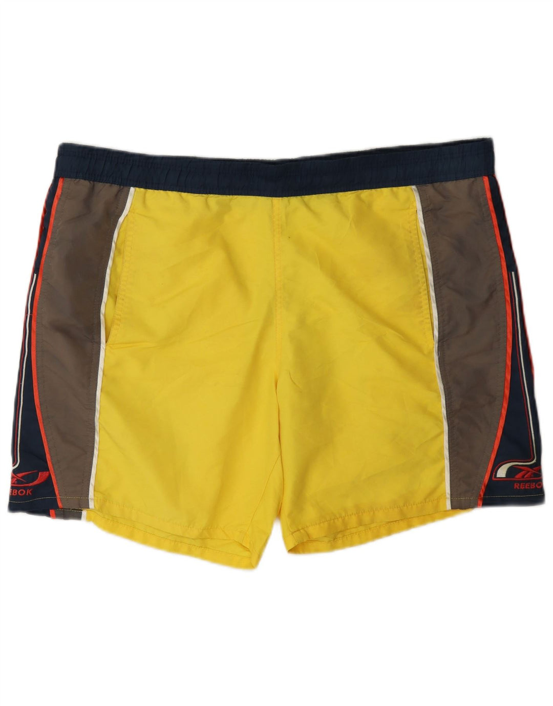 Shorts esportivos masculinos Reebok grande bloco colorido amarelo