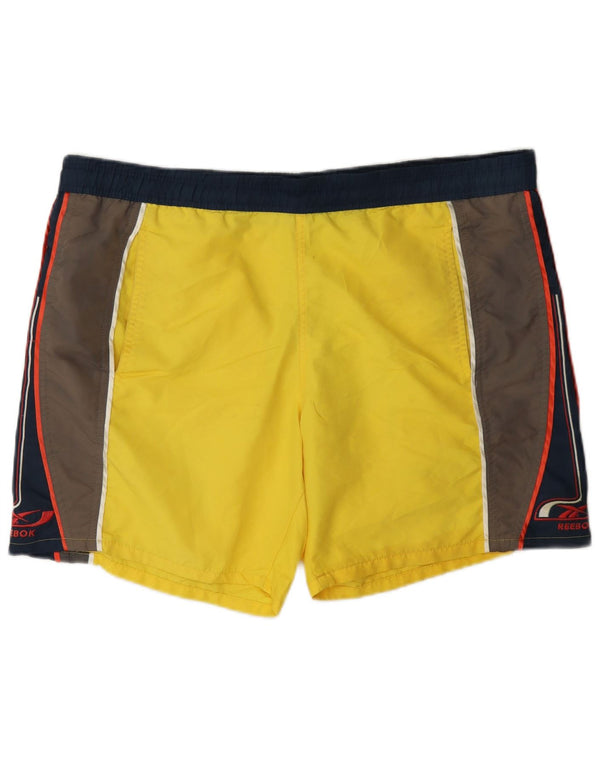 Shorts esportivos masculinos Reebok grande bloco colorido amarelo