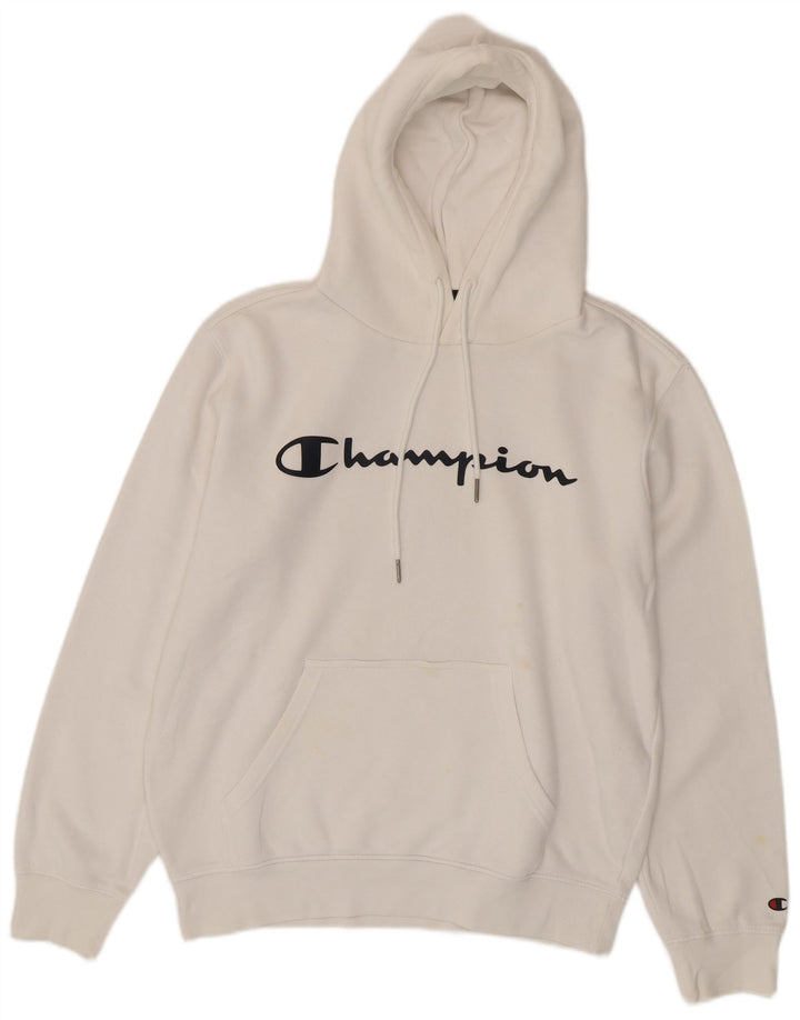 Jumper com capuz gráfico masculino Champion médio algodão branco