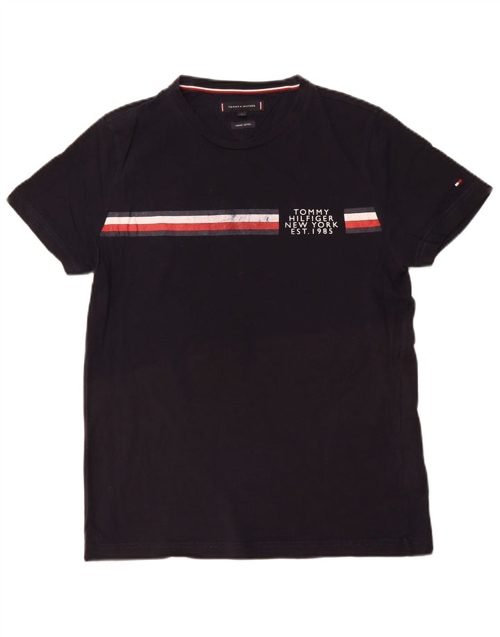 Camiseta masculina TOMMY HILFIGER com estampa gráfica pequena de algodão listrado preto
