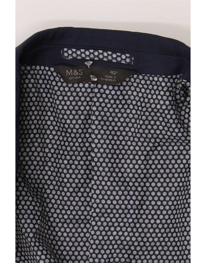 Jaqueta blazer masculina de 2 botões Marks & Spencer Reino Unido 42 grande azul marinho poliéster