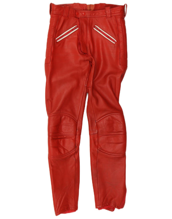 Calça masculina vintage de couro Moto Racer IT 48 médio W30 L29 couro vermelho