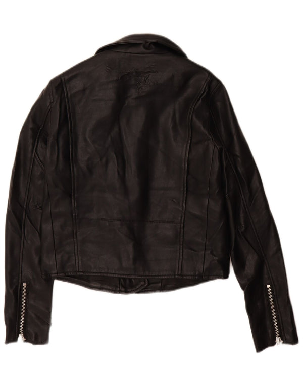 Zara Jaqueta feminina de couro sintético para motociclista UK 6 XS poliuretano preto