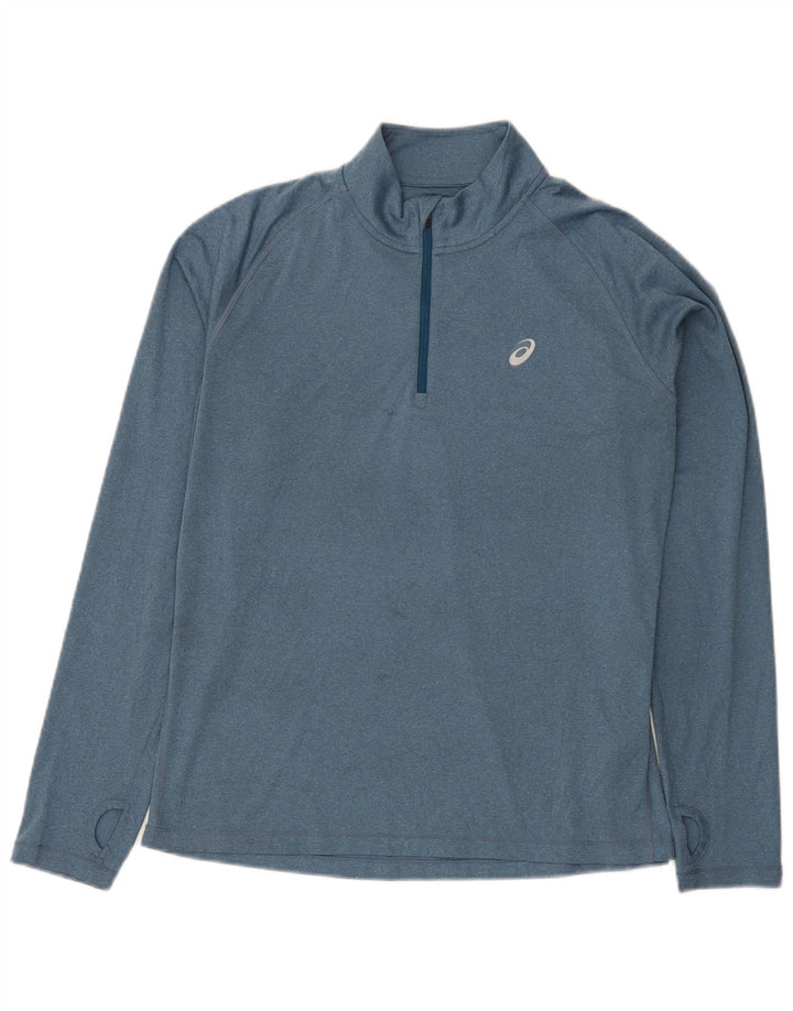 Asics Mens Zip Neck Pullover Treino Top Grande Azul Poliéster