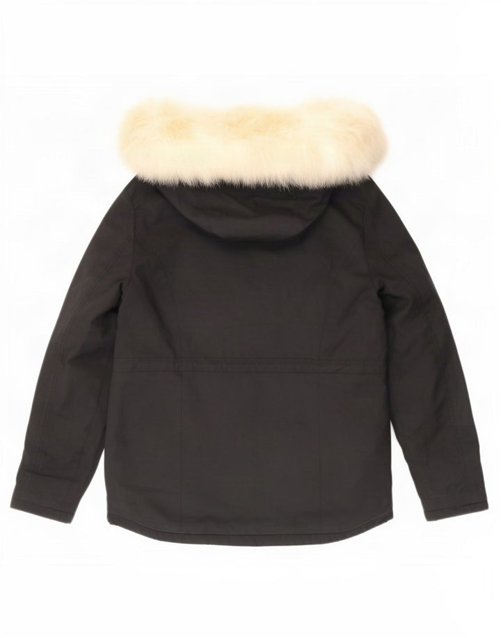 Jaqueta Parka com capuz feminina Topshop Reino Unido 8 poliéster preto pequeno