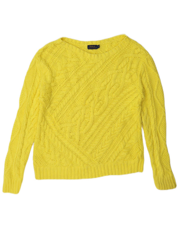 Suéter feminino Polo Ralph Lauren com gola canoa e algodão amarelo grande UK 16