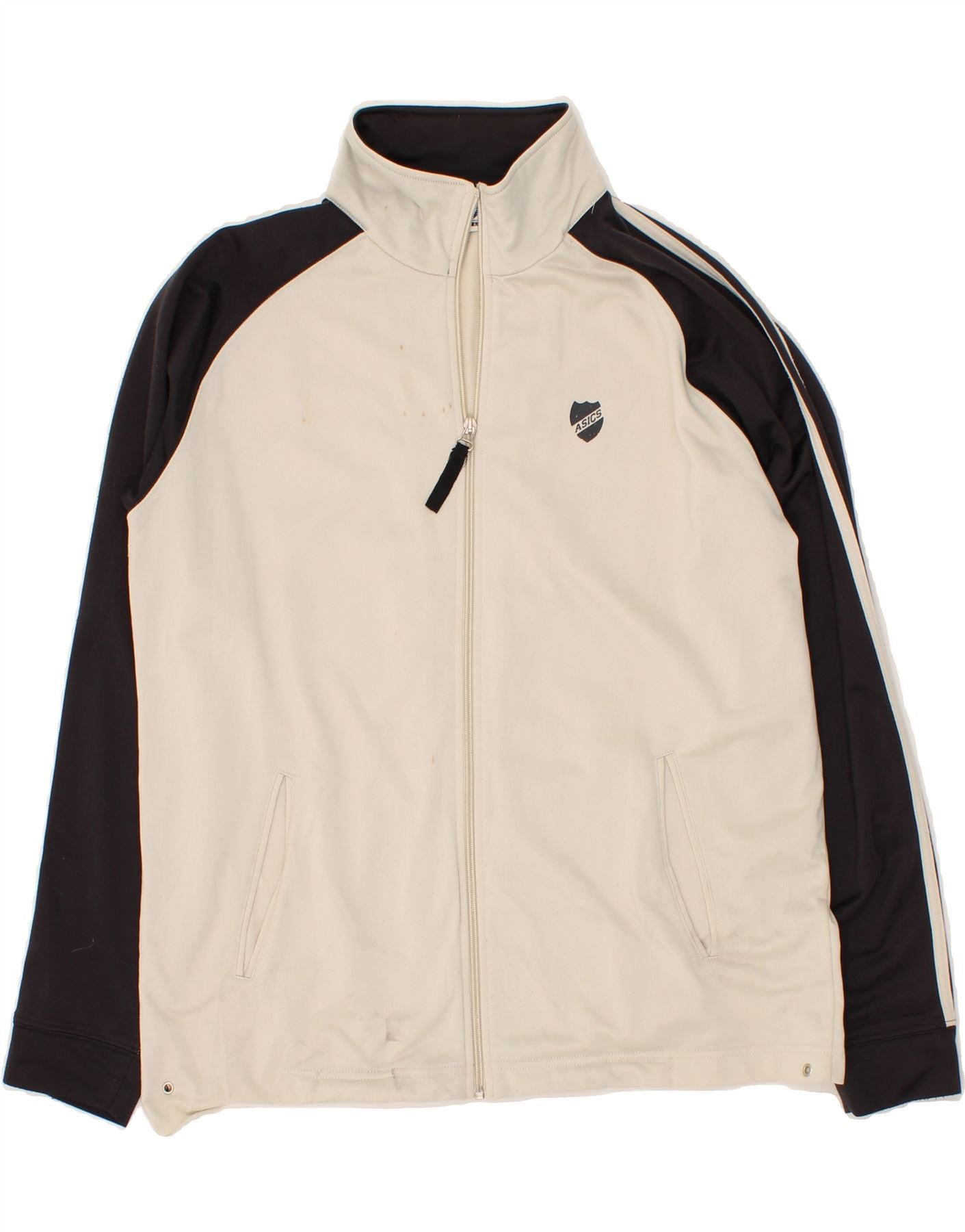 ASICS Mens Tracksuit Top Jacket Large White Colourblock Vintage Asics and Second-Hand Asics from Messina Hembry 
