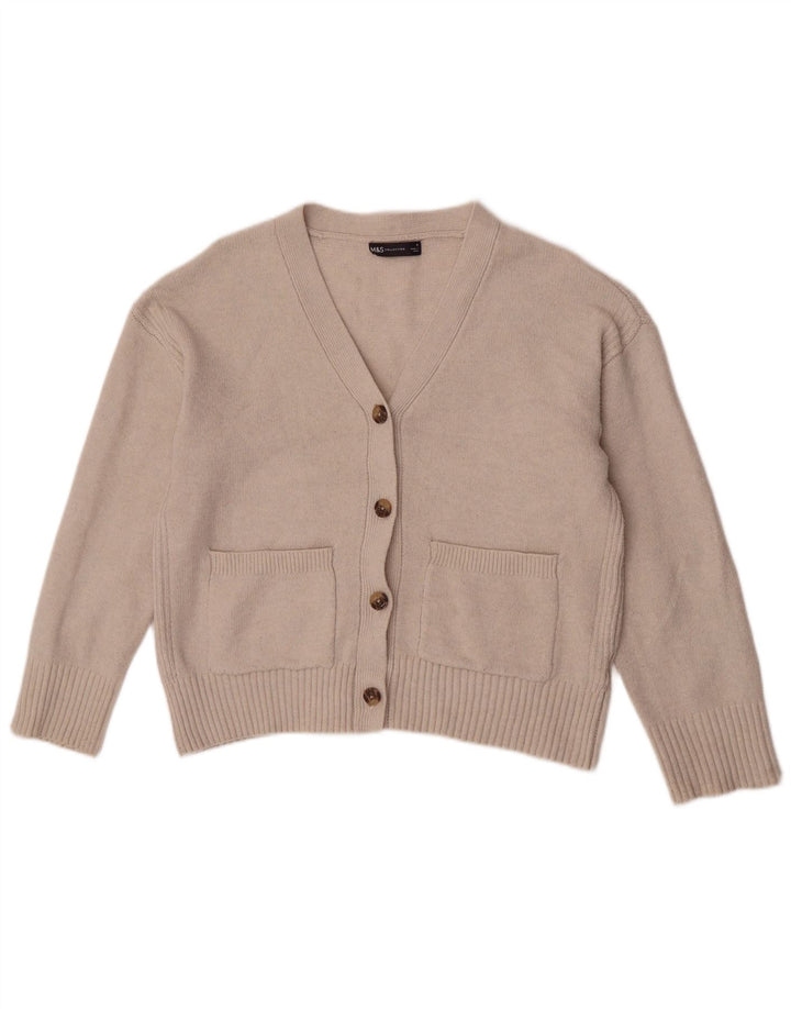 Suéter cardigã feminino grande Marks & Spencer Reino Unido 10 pequeno bege