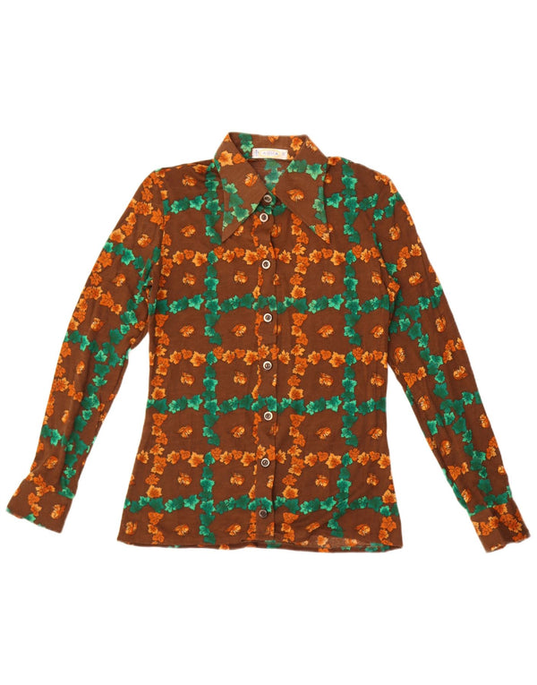 Camisa feminina Anna UK 12 marrom médio floral