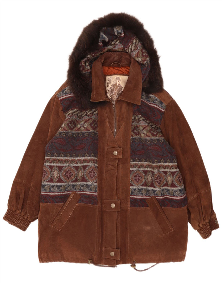 Sobretudo feminino de camurça grande da Conbipel IT 46 grande couro marrom Paisley