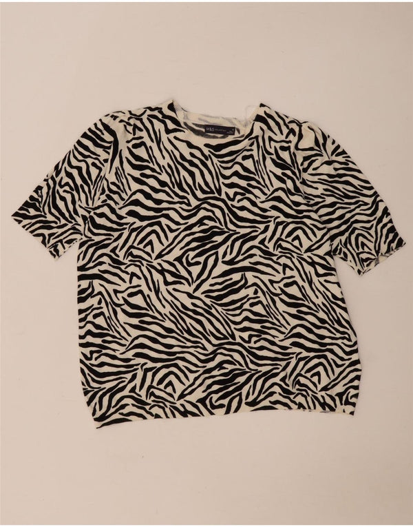 Blusa feminina Marks & Spencer UK 18 XL off white animal print viscose
