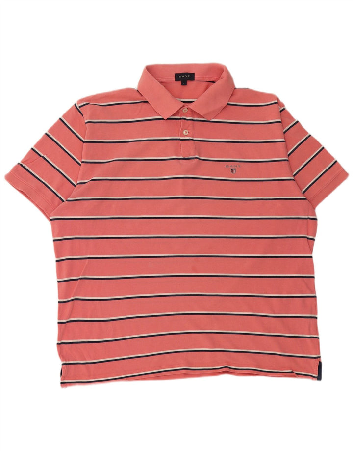 Camisa polo masculina Gant grande algodão listrado rosa