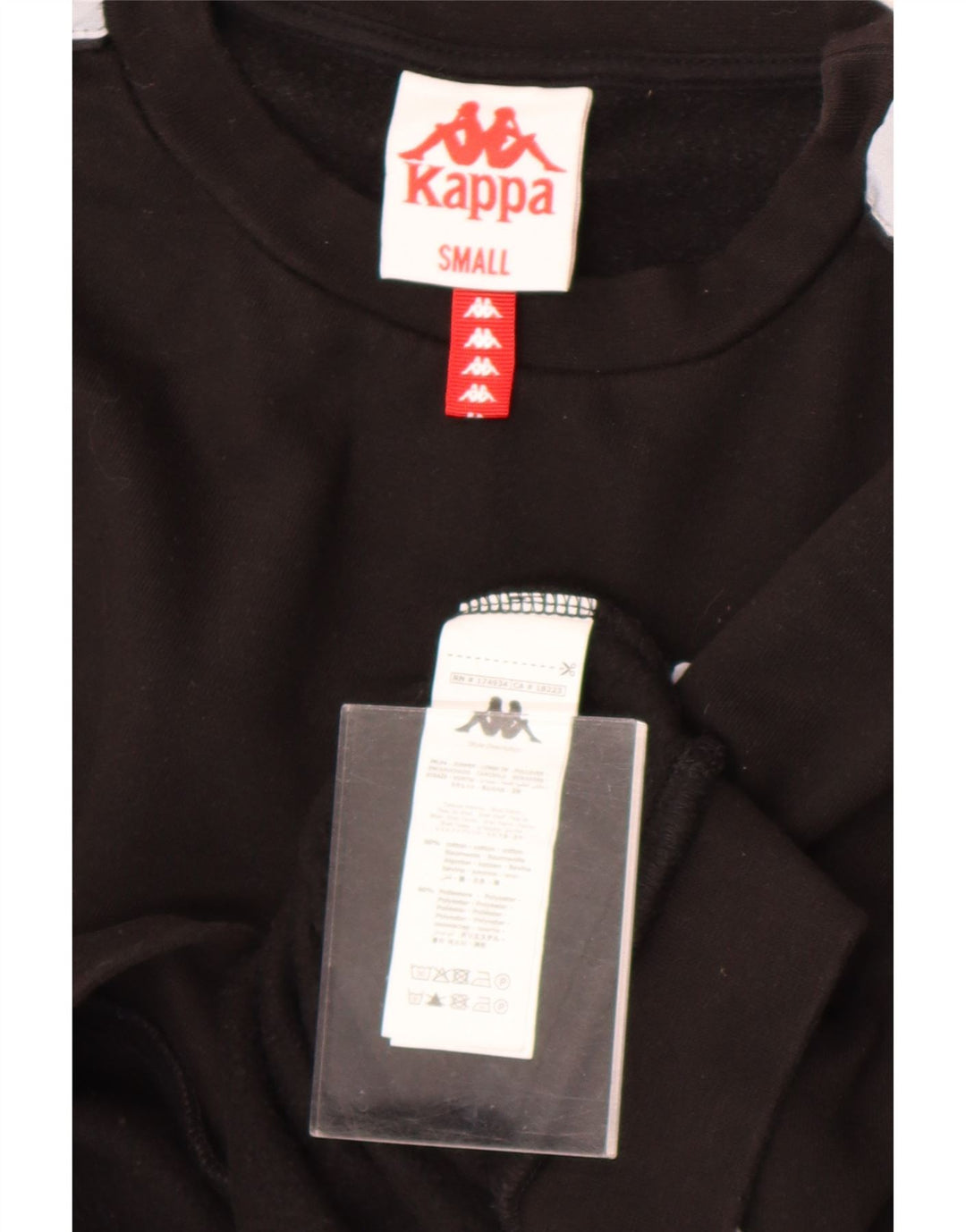 Kappa Suéter feminino oversized cropped UK 10 pequeno bloco colorido preto
